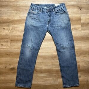 Diesel Waykee Jeans Men 30x30 Blue Straight Leg Stretch Button Fly‎ Denim 0814W